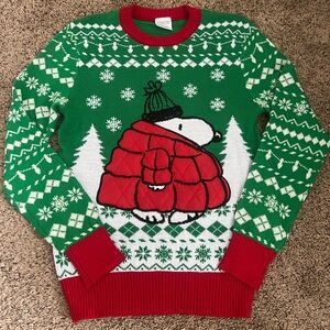 Peanuts Green and Red Snoopy Christmas Sweater